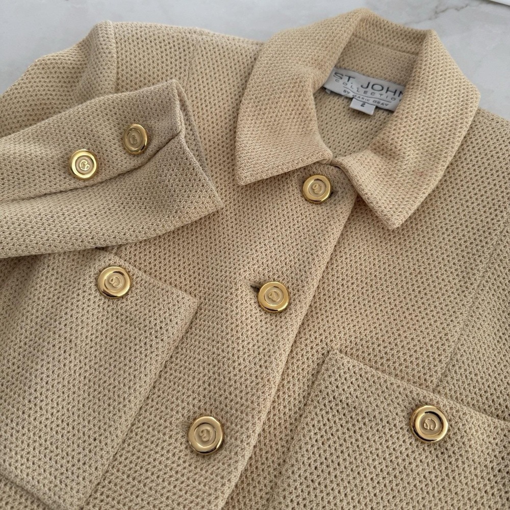 VTG‎ St John Collection Marie Gray Knit Jacket/Sweater Warm Beige Spring SZ 2